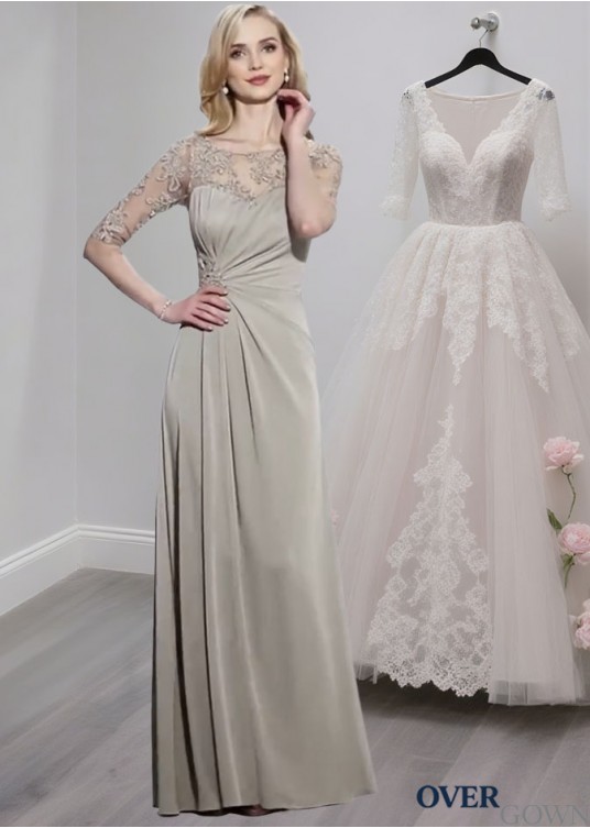 Half Sleeves Chiffon Mother of the Bride Dresses with Scoop Neck Half Sleeves Chiffon Mother of the Bride Dresses with Scoop Neck