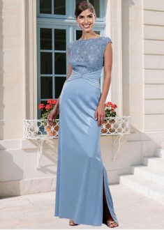 Elegant Chiffon Mother of the Bride Dress – Full Length Bateau Neck Sheath with Cap Sleeves