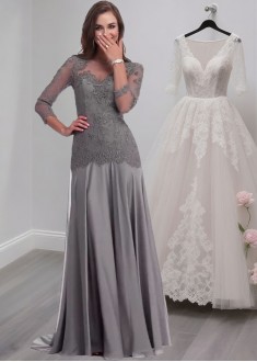 Gray A-Line Mother of the Bride Dress in Silk-Like Chiffon For Sale