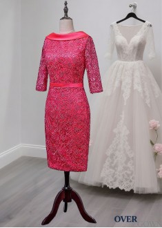 Satin Lace Mother of the Bride Dress – Knee Length Sheath Party Dress