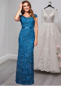Blue Lace V-Neck Evening Mother of the Bride Dress For Wedding