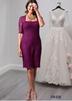 Lace Knee-Length Mother of the Bride Dresses with Square Neck and Sleeves