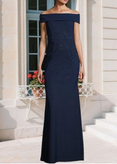 Elegant Chiffon Off-the-Shoulder Sheath Mother of the Bride Dress – Full Length Formal Gown