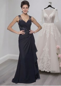 V-Neck Floor Length Chiffon Sheath Mother of the Groom Dress For Evening