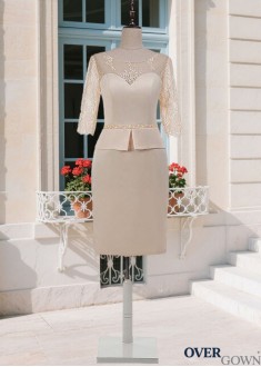 Acetate Satin & Lace Sheath Mother of the Bride Dress Knee Length