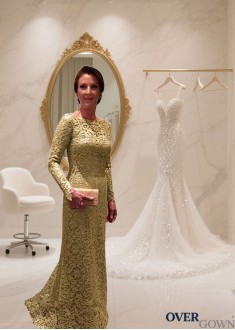 Lace Scoop Neckline Full Length Mother Dress – Sheath Evening Gowns