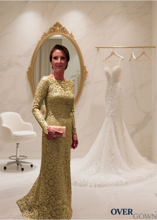 Lace Scoop Neckline Full Length Mother Dress – Sheath Evening Gowns Lace Scoop Neckline Full Length Mother Dress – Sheath Evening Gowns