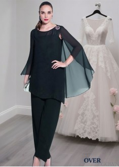 Elegant Chiffon Scoop Neck Ankle Length Mother of the Bride Pantsuit