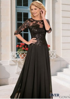 Illusion Sleeve A-line Full Length Mother Dress