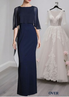 Elegant Bateau Neck Full-Length Chiffon Sheath Mother of the Bride Dress