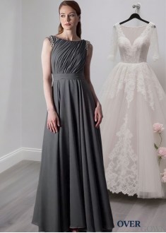 Chiffon A-Line Mother of the Bride Dress with Bateau Neckline – Full Length Gown