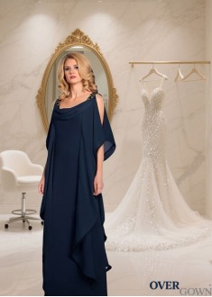 Full Length Scoop Neck Chiffon Mother of the Bride Dress Sheath Column Gown