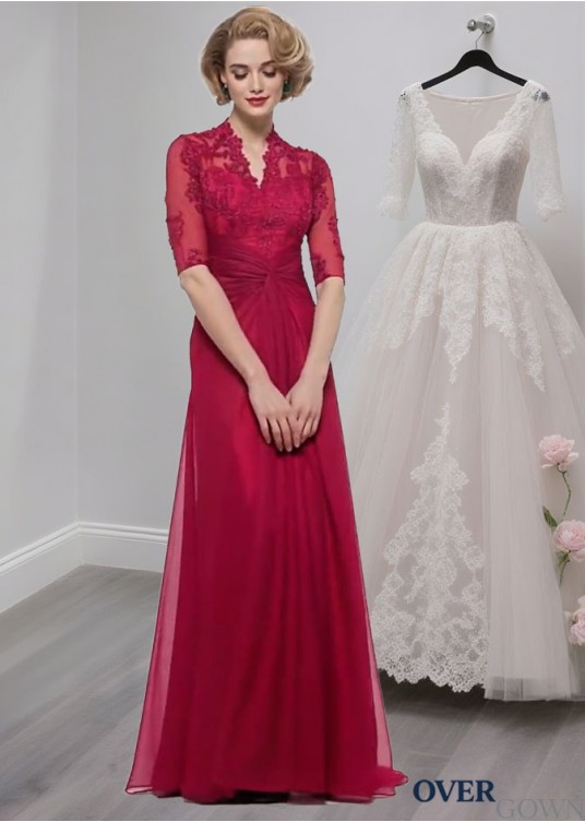Elegant Queen Anne Neck Silk-Like Chiffon A-Line Mother of the Bride Dress with Illusion Sleeves Elegant Queen Anne Neck Silk-Like Chiffon A-Line Mother of the Bride Dress with Illusion Sleeves
