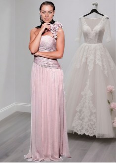 Pink One Shoulder Chiffon Full Length Mother of the Bride Dress
