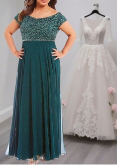 Full-Length V-Neck Chiffon Mother of the Bride Dress with Cap Sleeves Full-Length V-Neck Chiffon Mother of the Bride Dress with Cap Sleeves