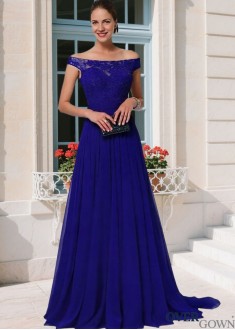 Tulle Chiffon Full Length MOB Dress Off Shoulder