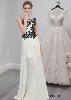 Elegant White Chiffon Scoop Neck A-Line Prom Dresses, Mother Evening Gown Elegant White Chiffon Scoop Neck A-Line Prom Dresses, Mother Evening Gown