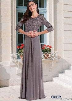 Lace & Chiffon A-Line Bateau Neckline Mother of the Bride Gown Floor Length