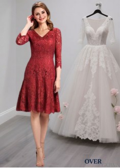 Lace V-Neck A Line Knee Length Wedding Party Dresses For Sale