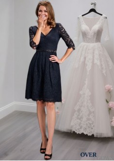 Elegant Knee-Length Lace V-Neck Mother of the Bride Dress with Illusion Sleeves Elegant Knee-Length Lace V-Neck Mother of the Bride Dress with Illusion Sleeves