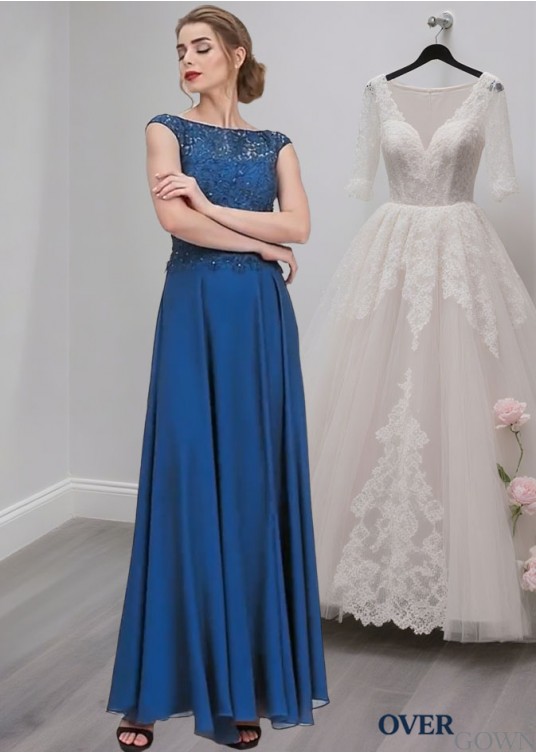 Blue Chiffon A-Line Mother of the Bride Dresses with Cap Sleeves Blue Chiffon A-Line Mother of the Bride Dresses with Cap Sleeves