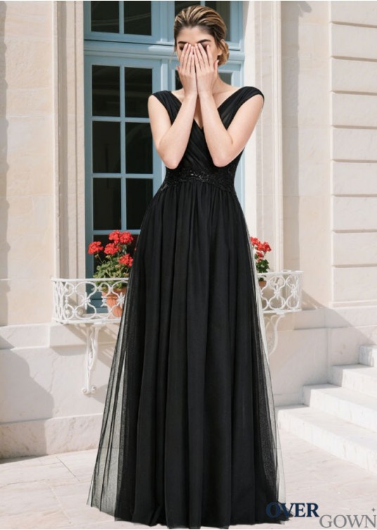 Black Tulle V-Neck A-Line Mother of the Bride Dress Black Tulle V-Neck A-Line Mother of the Bride Dress