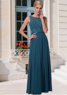 Elegant Lace & Chiffon Bateau Neck Mother of the Bride Dress – Full Length A-Line Gown