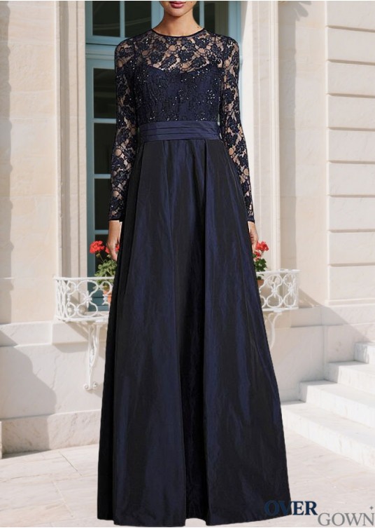 Elegant Lace & Taffeta Jewel Neck A-Line Mother of the Bride Dress – Full Length Elegant Lace & Taffeta Jewel Neck A-Line Mother of the Bride Dress – Full Length