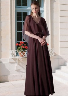 Elegant Chiffon V-Neck A-Line Mother of the Bride Dress – Full Length Gown