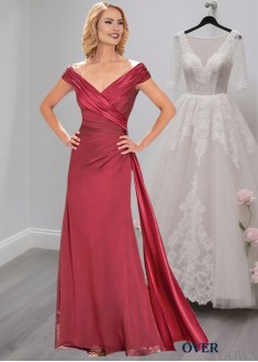 V-Neck Mother of the Bride Gowns – Full Length Dresses with Cap Sleeves