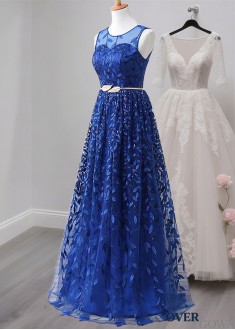 Elegant Blue Lace A-Line Mother of the Bride Dress with Jewel Neckline Elegant Blue Lace A-Line Mother of the Bride Dress with Jewel Neckline