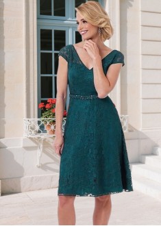 Elegant Lace Mother of the Bride Dress – V-Neck A-Line Knee-Length Gown with Cap Sleeves