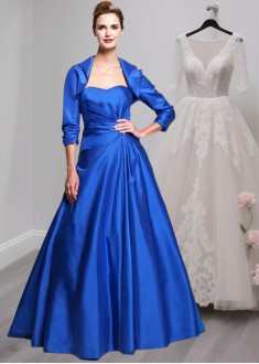 Strapless Blue Taffeta A-Line Mother of the Bride Dress with Jacket