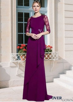 Full Length Purple Lace & Chiffon Mother of the Bride Gown