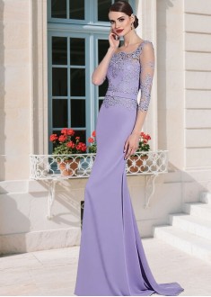 Tulle & Satin Mother of the Bride Dresses  with Illusion Sleeves