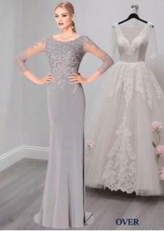 Sheath Tulle Evening Mother of the Bride Dress with Long Sleeves