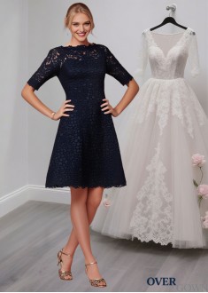 Lace Prom Evening Party Dress with Short Sleeves and Jewel Neckline