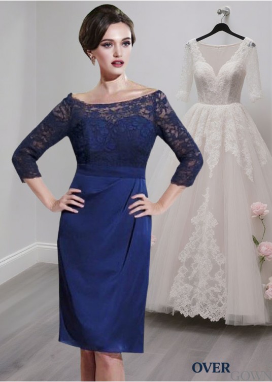 Knee Length Mother of the Bride Dress with Short Sleeves and Bateau Neck Knee Length Mother of the Bride Dress with Short Sleeves and Bateau Neck