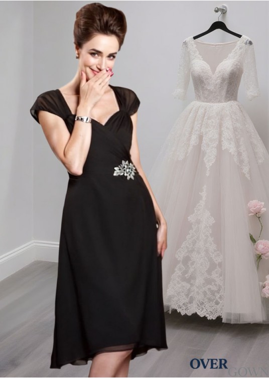 Knee-Length Black Chiffon A-Line Mother of the Bride Dress with Sweetheart Neckline Knee-Length Black Chiffon A-Line Mother of the Bride Dress with Sweetheart Neckline
