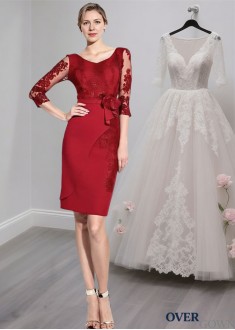 Red Mother of the Bride Dress with 3/4 Sleeves - Wedding Party Dresses Red Mother of the Bride Dress with 3/4 Sleeves - Wedding Party Dresses