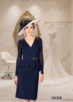 Chiffon V-Neck Sheath Knee-Length Dress – Long Sleeves, Elegant & Formal