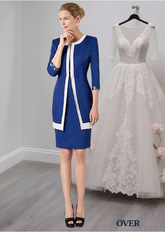 Cheap Blue V-Neck Lace Satin Mother of the Bride Dress with Short Sleeves Cheap Blue V-Neck Lace Satin Mother of the Bride Dress with Short Sleeves