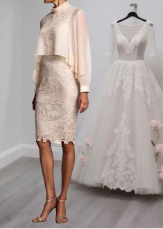 High Collar Lace Mother of the Bride Dress – Elegant Knee-Length Sheath Style High Collar Lace Mother of the Bride Dress – Elegant Knee-Length Sheath Style