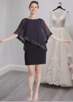 Chiffon Scoop Neck Short Mother of the Bride Dress – Sheath Mini Dresses