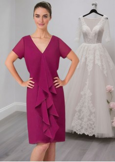Knee Length V Neck Chiffon Mother of the Bride Dress with Sleeves