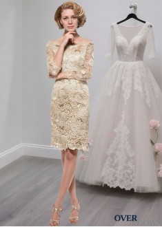 Short Lace Off-the-Shoulder Mother of the Bride Dress – Sheath Mini Gown