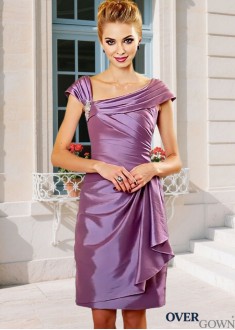Elegant Purple Knee-Length Taffeta Column Mother of the Bride Dress