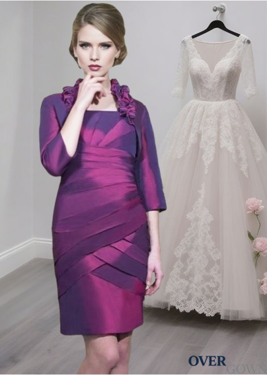 Elegant Taffeta Square Neck Mother of the Bride Dress with Jacket – Knee-Length Sheath Style Elegant Taffeta Square Neck Mother of the Bride Dress with Jacket – Knee-Length Sheath Style