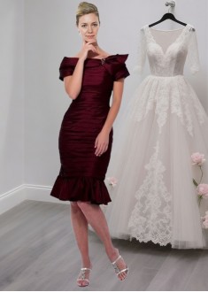 Taffeta Off-the-Shoulder Mother of the Bride Dress – Knee Length Mini Dress Taffeta Off-the-Shoulder Mother of the Bride Dress – Knee Length Mini Dress