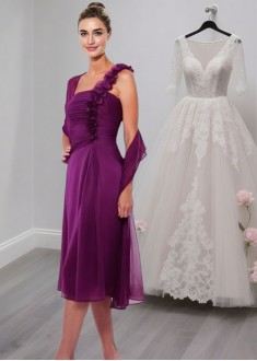 Purple One Shoulder Chiffon Bridesmaid Mother Dresses Knee Length Gown